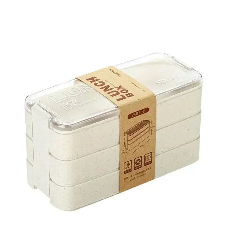 3 in 1 Wheat Straw Bento Box Reusable Portable Lunch Container Compartment Meal and Snack Food Storage Tableware Set Oasis Select Beige 3