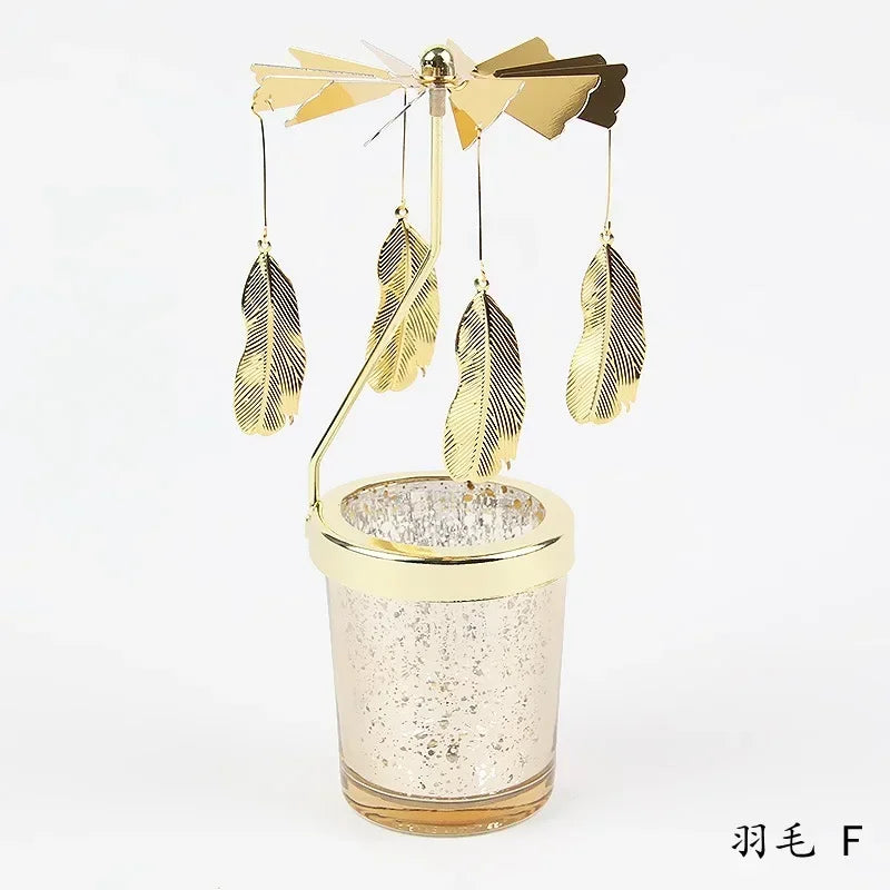 Gold Romantic Rotating Candlesticks Home Christmas Party Decoration Snowman Rotation Spinning Carrousel Tea Light Candle Holder Oasis Select F