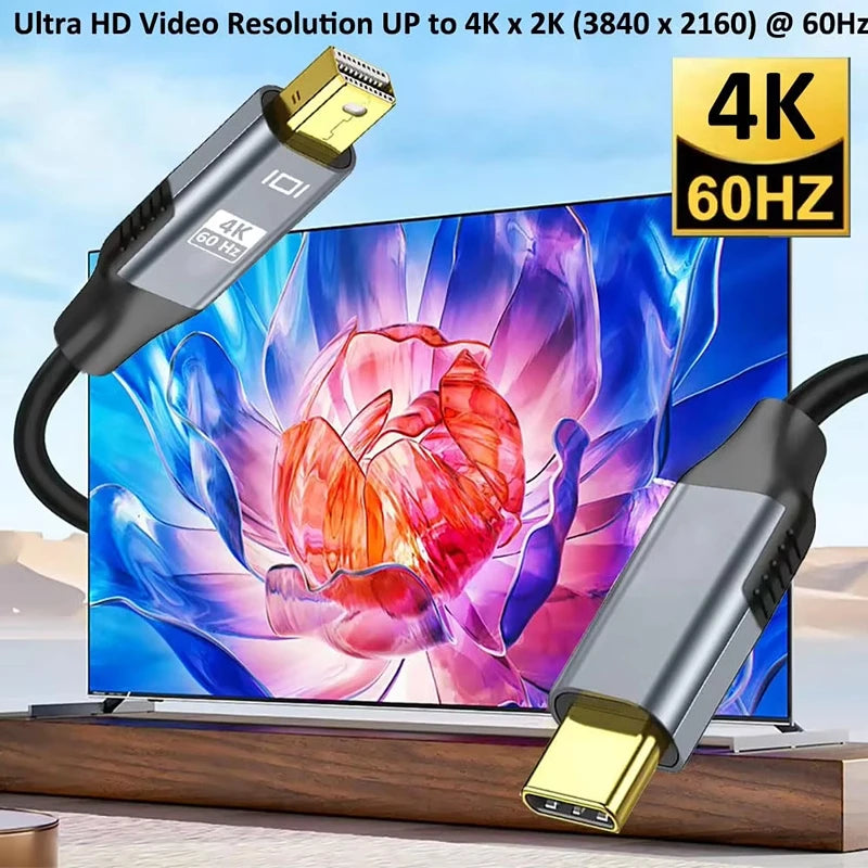 Type-c3.1 to Mini DisplayPort Cable Adapter 4K@60Hz for MacBook Air Pro Type C to Mini DP Display Port Thunderbolt Video Oasis Select
