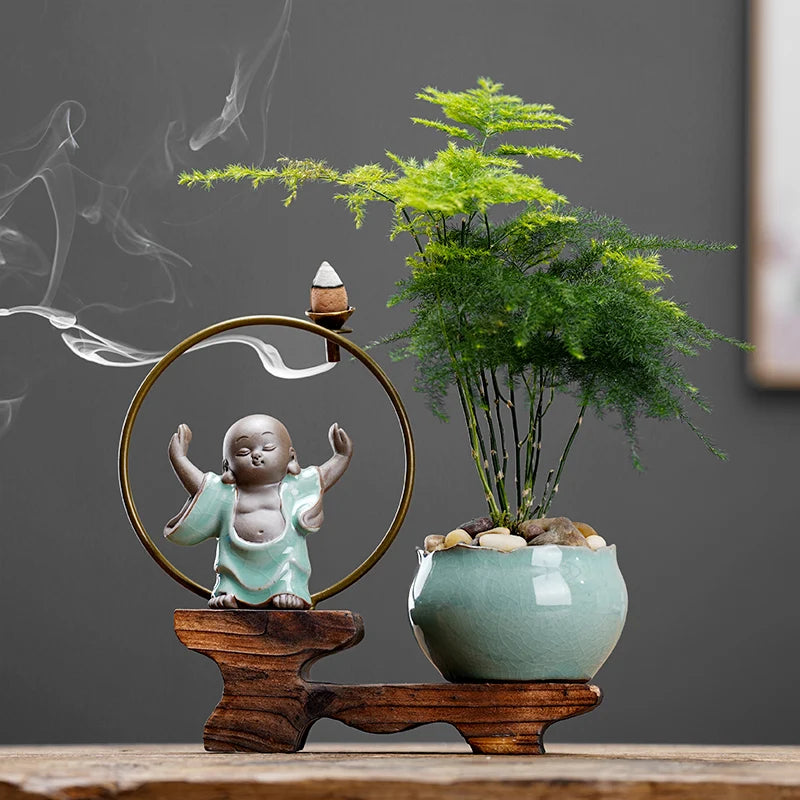 Backflow fragrant new Chinese creative little monk tea table tea table decoration boutique tea ceremony home decoration Oasis Select J 18cm X 17.5cm