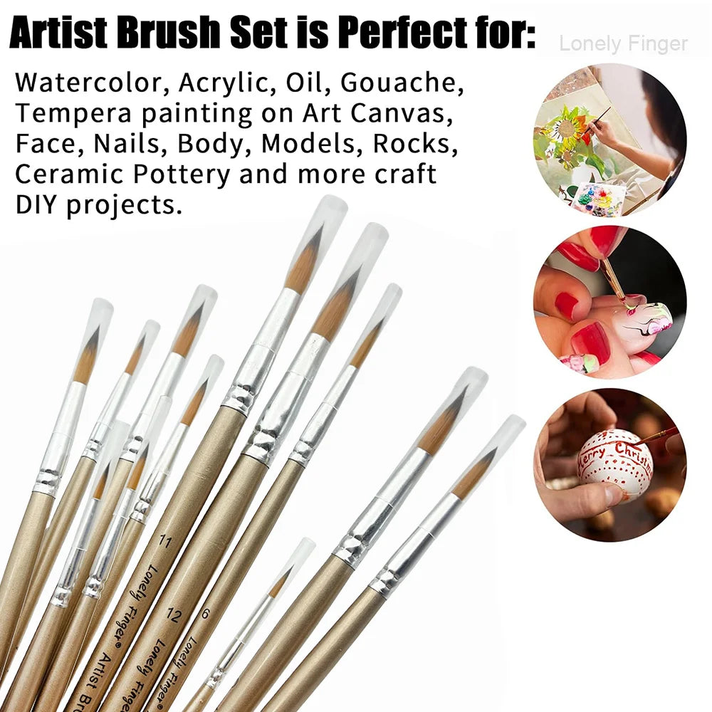 Round Paint Brushes Set, 12 PCS Artist Brush for Acrylic Oil Watercolor Gouache Artist Professional Painting Kits with Synthetic Oasis Select