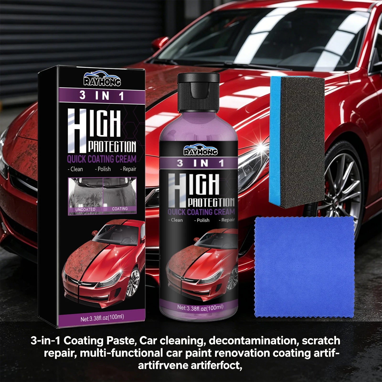 3 in 1 Car Coating Paste Scratch Removal Restores Glossy Car Clean Polish for Light Scratch Oxidation Dirt Auto Surface Care Oasis Select