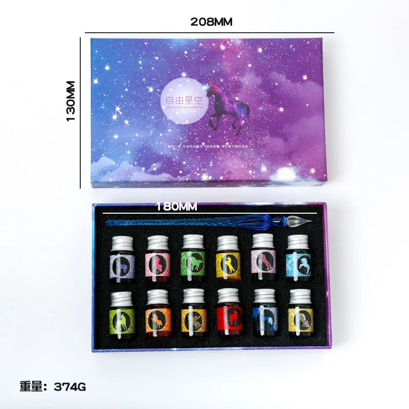 Free Starry Sky Pen Glass Pen Gradient Color Gift Set Dip Pen Business Gift Pen Student Crystal Pen Oasis Select 4
