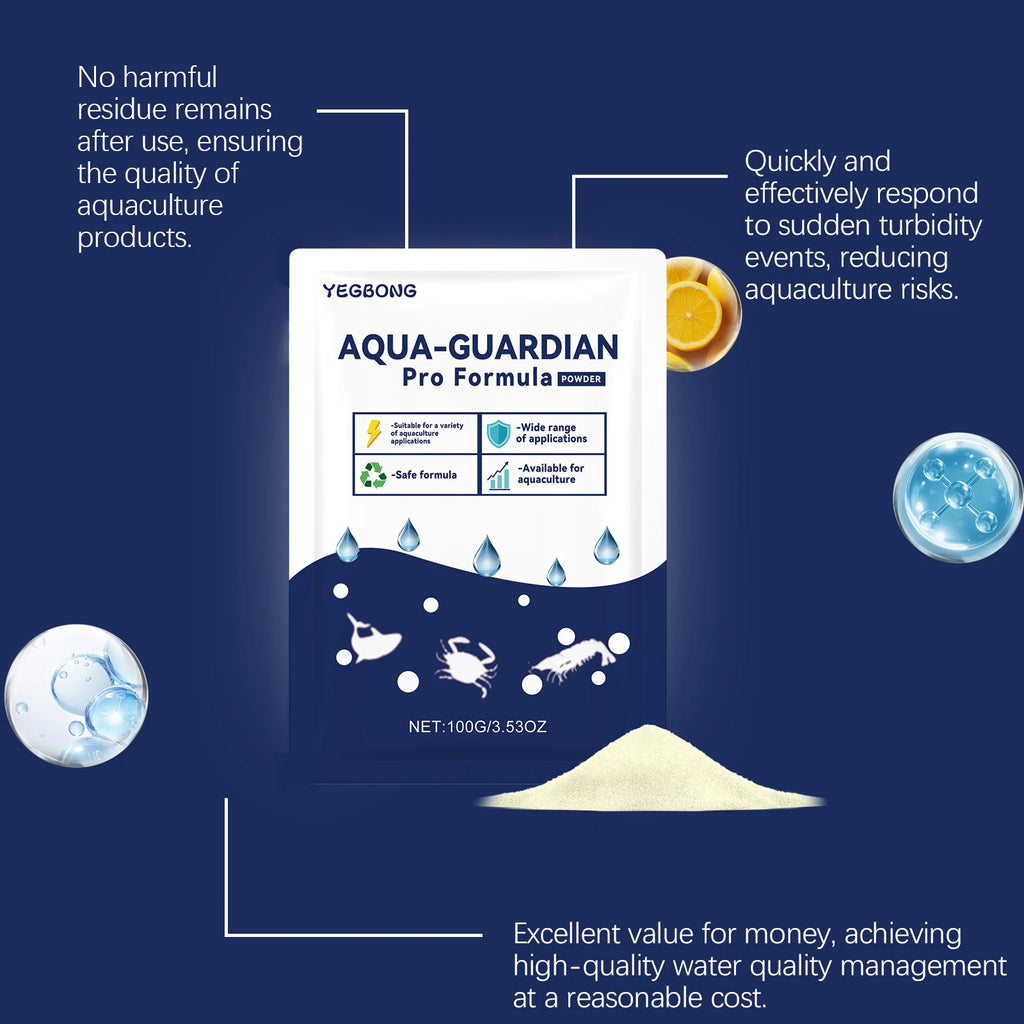 Aqua-Guardian Water Clarifier Powder 100g Fast Clear Cloudy Water For Freshwater Saltwater Fish Shrimp Crab Aquarium Aquaculture Oasis Select