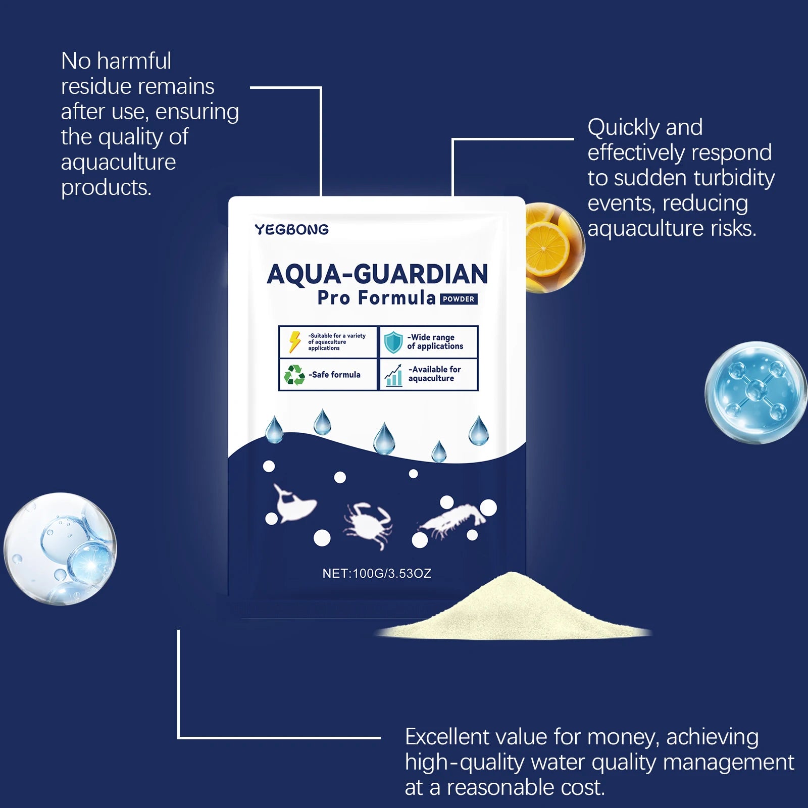 Aqua-Guardian Water Clarifier Powder 100g Fast Clear Cloudy Water For Freshwater Saltwater Fish Shrimp Crab Aquarium Aquaculture Oasis Select