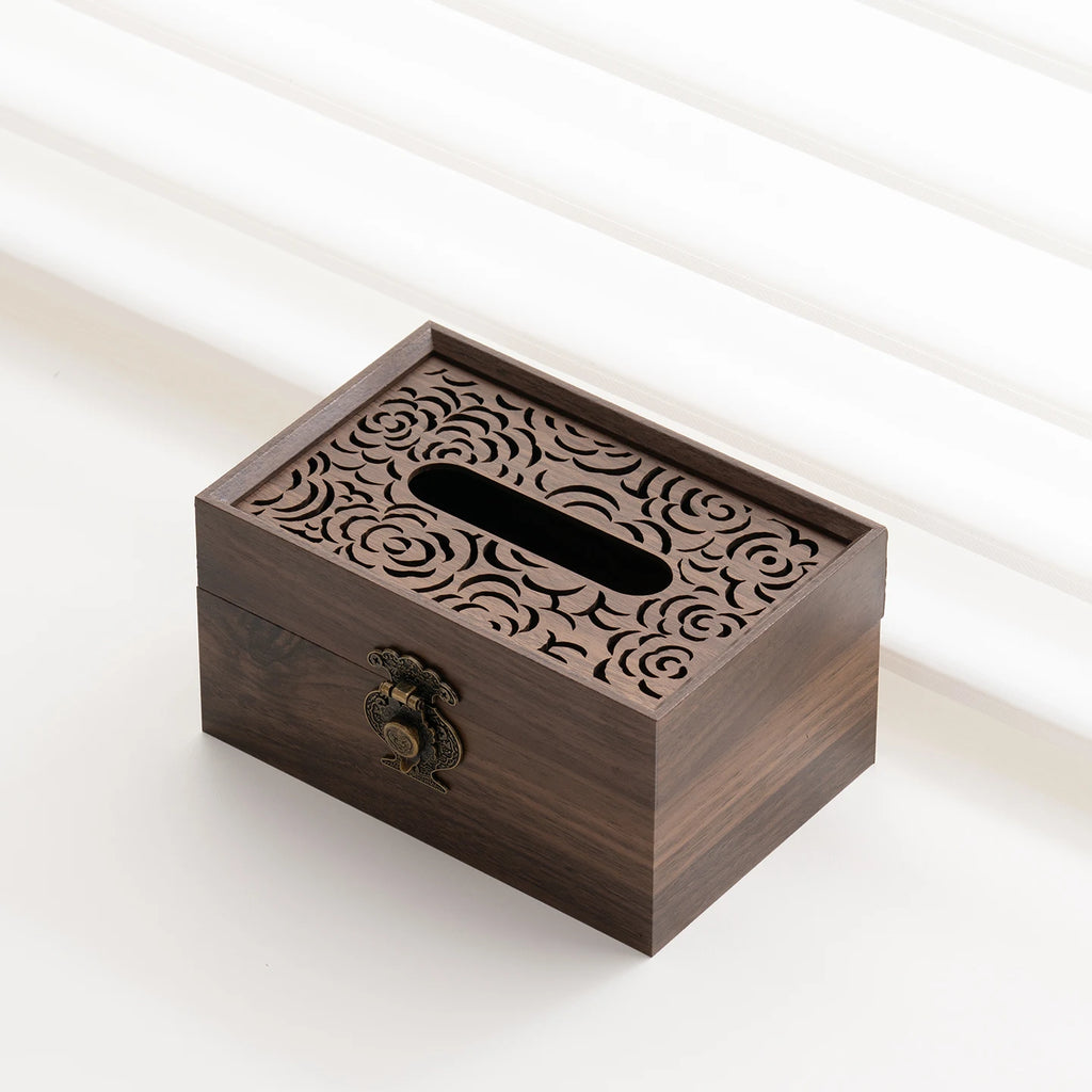 New Chinese-style Living Room Imitation Wood Grain Tissue Box Desktop Storage Box with Lid Creative Tissue Box Oasis Select C