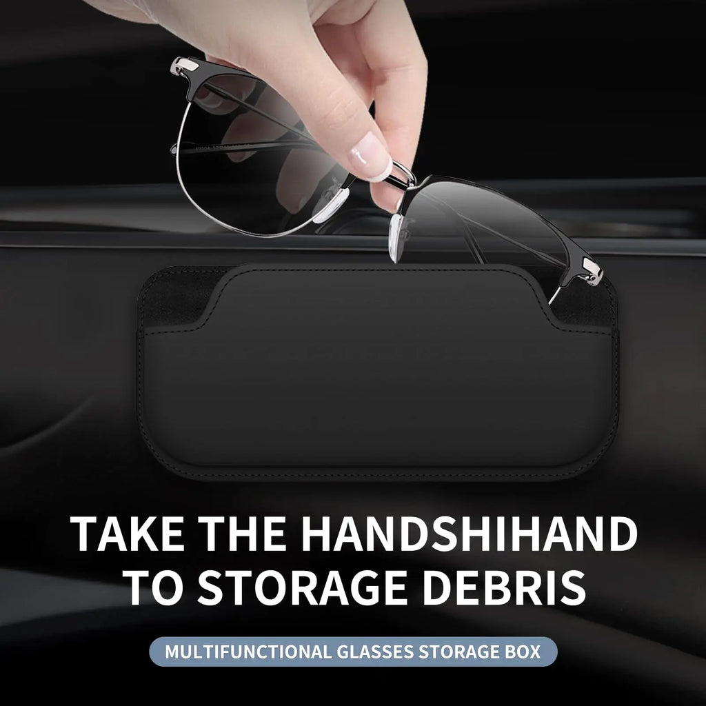 Car Sunglass Holder Stick-On PU Leather Organizer Storage Bag