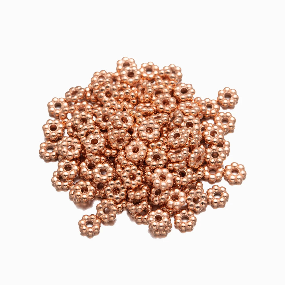 500pcs/Lot 4mm Flower Spacer Loose Beads for DIY Bracelet Necklace Jewelry Making Supplies Findings Accessories Materials Crafts Oasis Select Rose Gold
