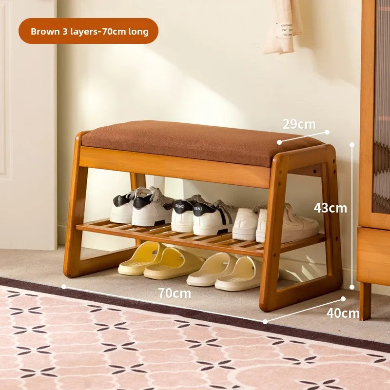 Solid wood shoe changing stool, household storage at the door, narrow shoe stool, shoe cabinet, simple wind fitting room stool Oasis Select Brown double 70