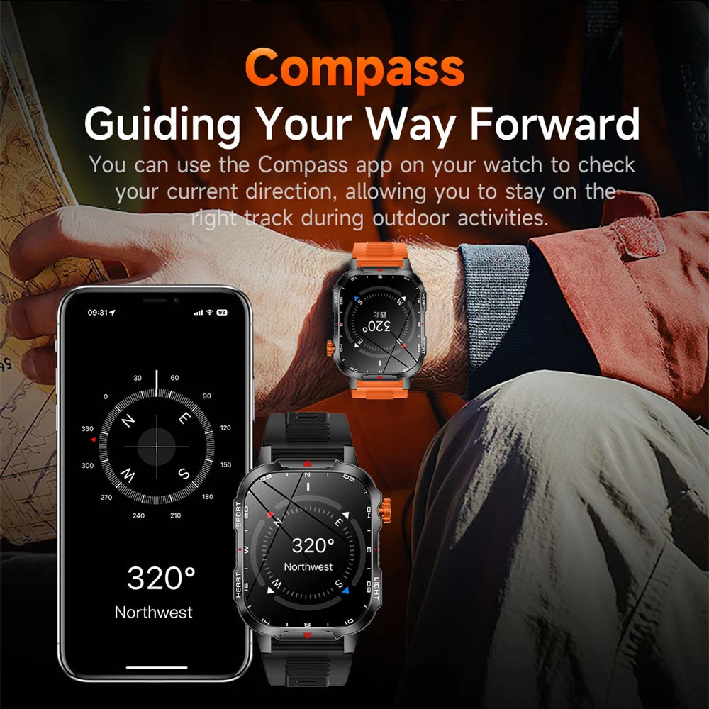 1100mAh Battery Outdoors LED Flashlight Smart Watch Men Compass BT Call Smartwatch Women Message Push Waterproof Health Monitor Oasis Select