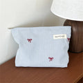 Fashion Women Bow Stripe Makeup Bag Portable Toiletry Lipsticks Cosmetic Storage Pouch Clutch Bag Ladies Organizer Handbag Oasis Select Light Blue B