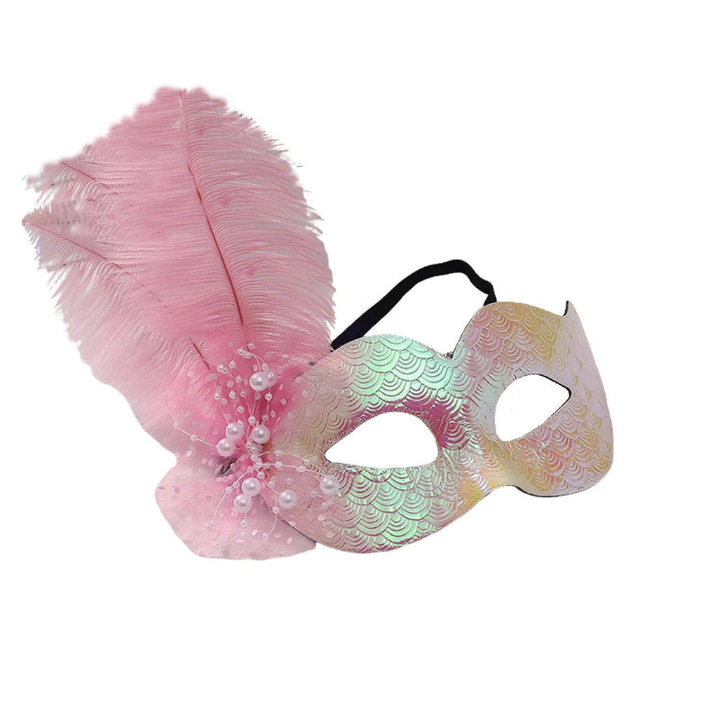 Venetian Feather Masquerade Half-Face Mask | Multi-Color