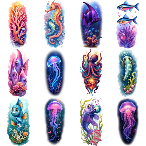 12-Piece Waterproof Temporary Tattoo Stickers – Ocean Design Set Temporary Tattoo Set Oasis Select