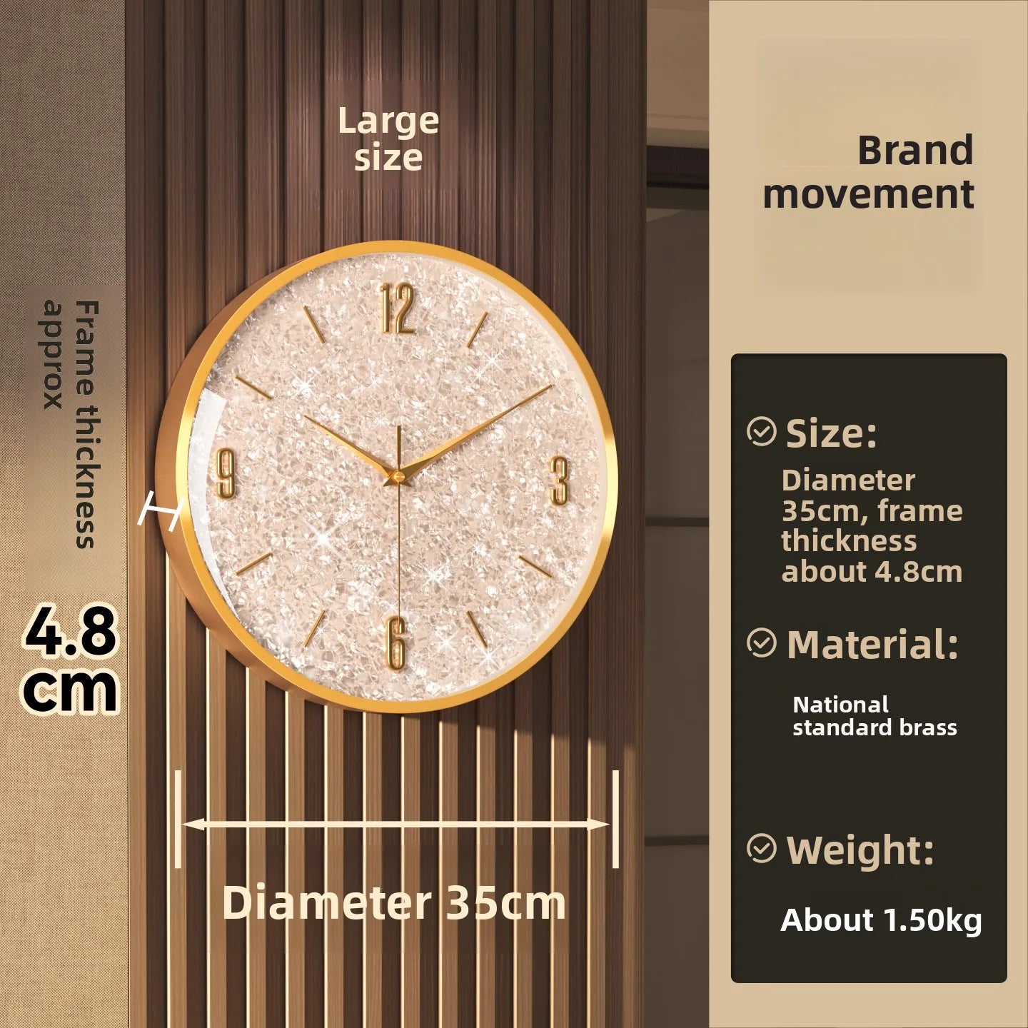 Gold Frame Shiny Dial Wall Clock Modern and Simple Home Decoration Fashionable Living Room Home Clock Decor Oasis Select Broken flower L mute