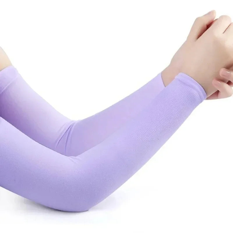 1 2pair Ice Silk Sun Protection Cuffs Gloves UV Hand Cover Anti Slip