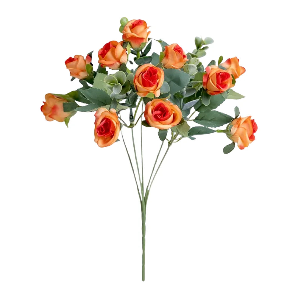 Artificial Eucalyptus Rose Bouquet Plastic Silk Flower For Wedding Home Party Garden Decoration Arrangement Supply Oasis Select Orange