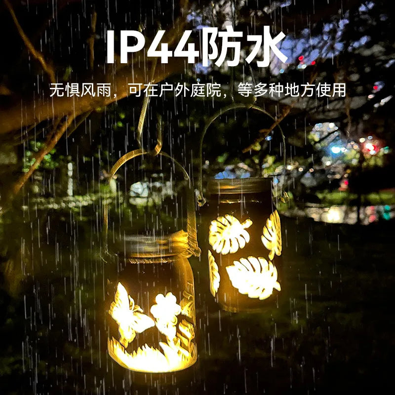 Carved Solar-powered Mason Bottle Garden Decoration Outdoor Courtyard Hanging Light Creative Atmosphere Portable Night Light Oasis Select