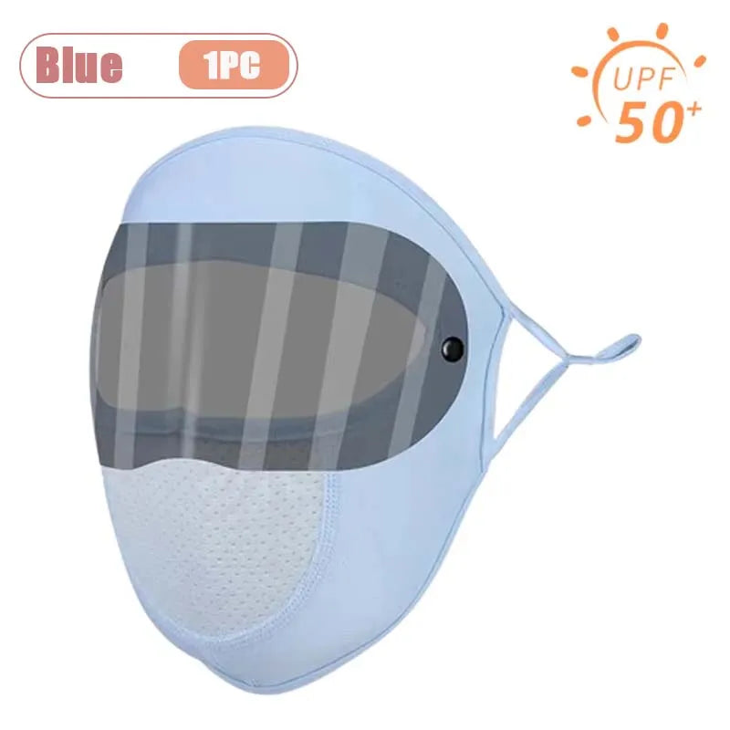 Dustproof Face Mask with Breathing Hole and Goggles Cycling Sun Protection Full Face Cover Ear Loop UV Shield for Outdoor Sports Oasis Select Blue-1PC