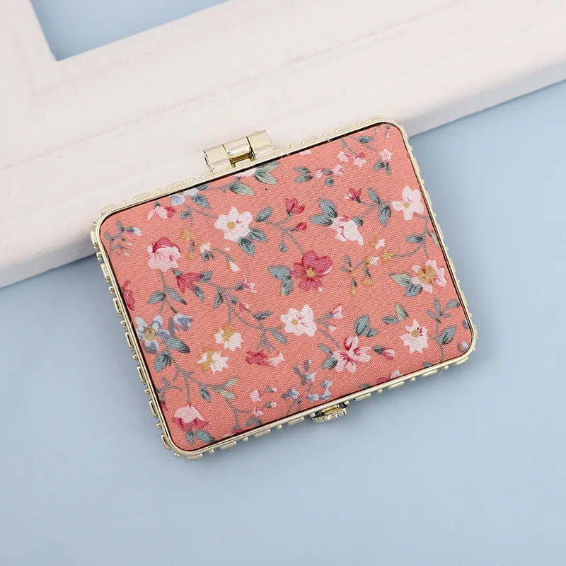 Pocket Floral Mirror Mini Makeup Compact Portable Two-side Folding Make Up Mirror Women Vintage Cosmetic Make Up For Gift Oasis Select Orange-D