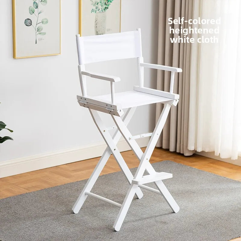 Beech director chair portable solid wood folding chair outdoor leisure chair makeup chair outdoor sketch chair bar chair fishing Oasis Select white cloth A