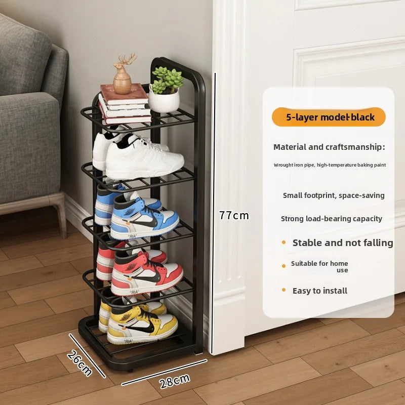Wrought iron shoe rack, simple multi-layer dust-proof shoe cabinet, narrow and mical corner shoe rack in dormitory Oasis Select 5-Elegant Black