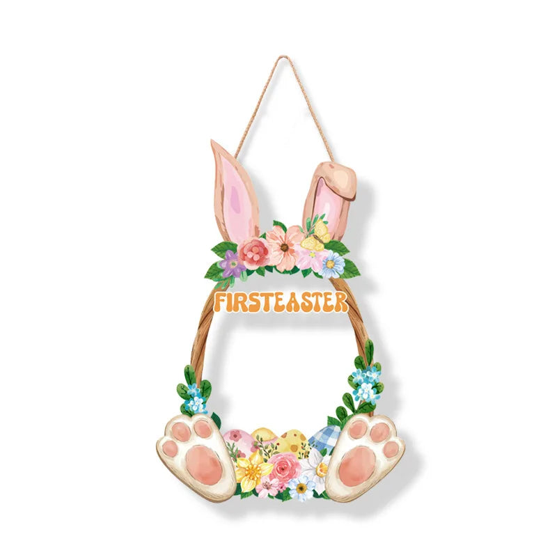 12x12 inch/30x30 cm Easter Wooden Hanging Door Sign Rabbit Egg Decorative Plaque for Easter Front Door Decor Oasis Select JKL-22