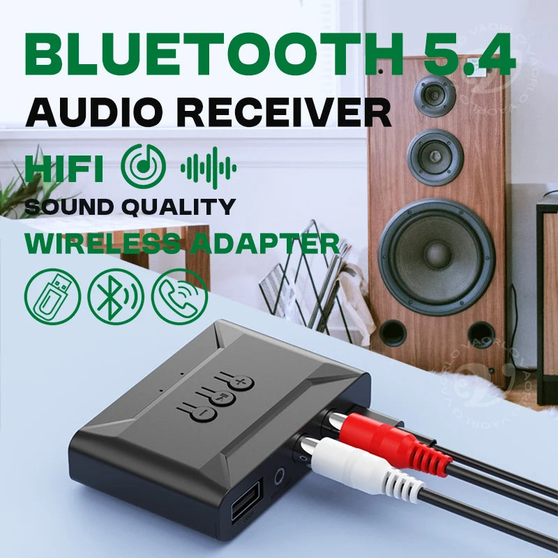NEW USB Bluetooth 5.4 Audio Receiver Adapter Wireless Stereo Music 3.5mm AUX R/L RCA With Mic Support U-Disk For Car Speaker Amp Oasis Select