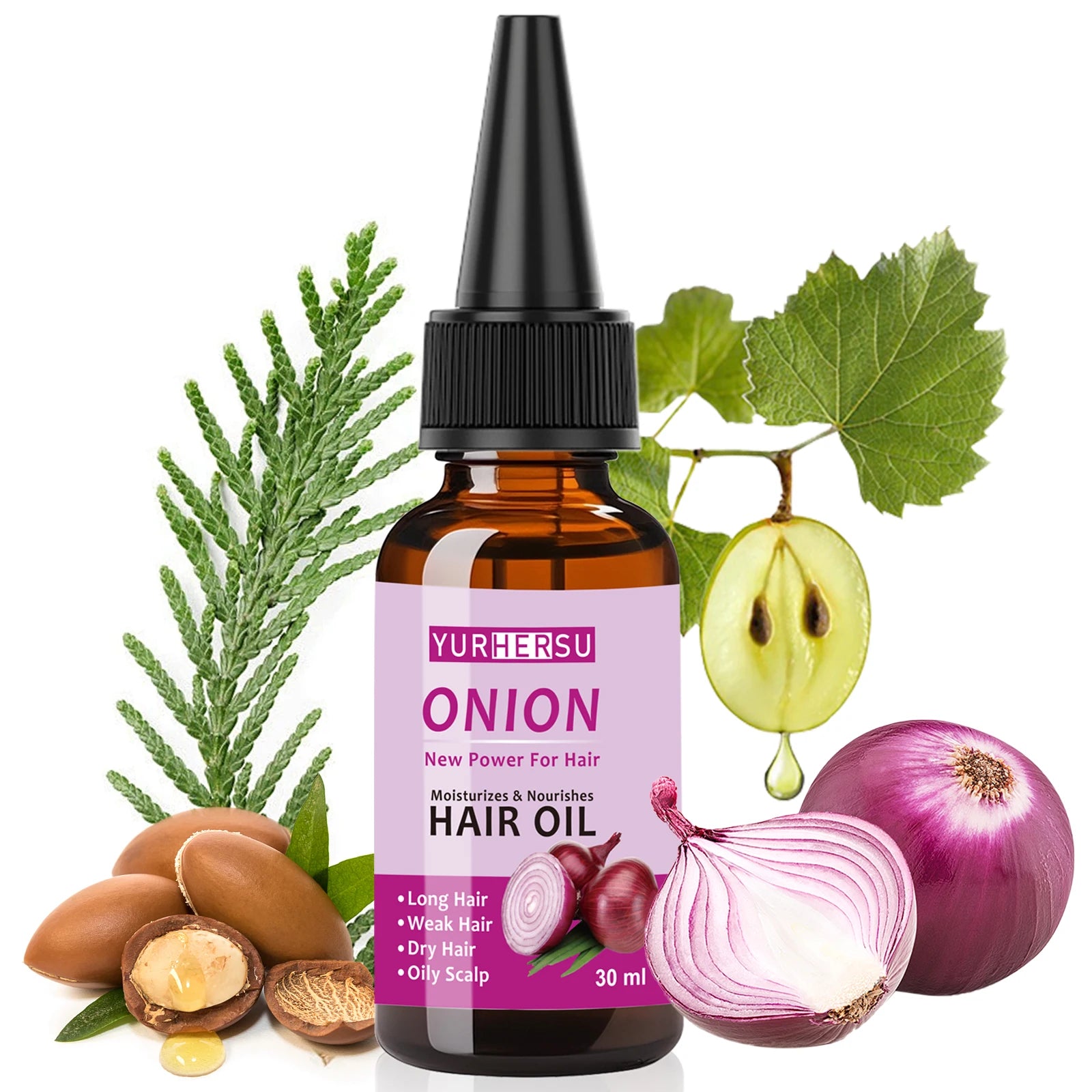 YURHERSU Onion Hair Oil – Pure Natural Hair Growth Treatment Hair Growth Oil Oasis Select PURPLE 30ml Other|60ml