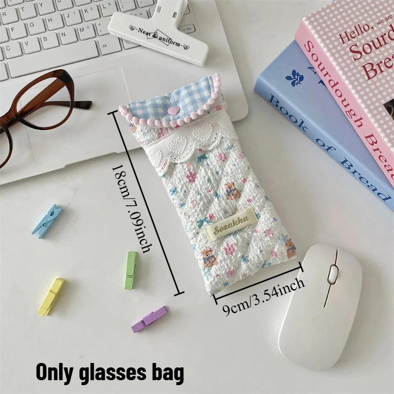1pcs Cute Cartoon Glasses Case Soft Crush Proof Sunglasses Pouch Portable Eyewear Storage Bag for Girls Daily Use Oasis Select Blue bear