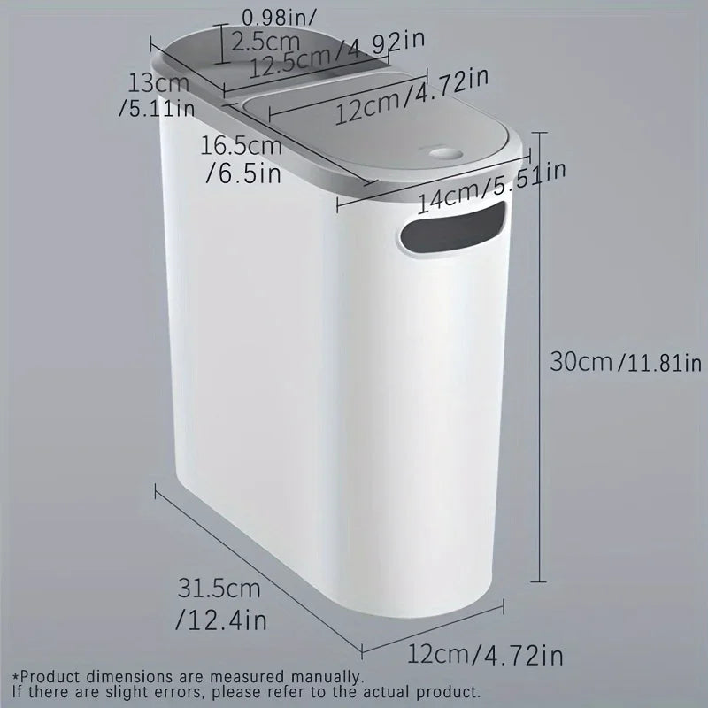 10L Large Capacity Silent Closed Plastic Bathroom Garbage Bin - Space saving Design, Creative Household Gap Garbage Bin Oasis Select