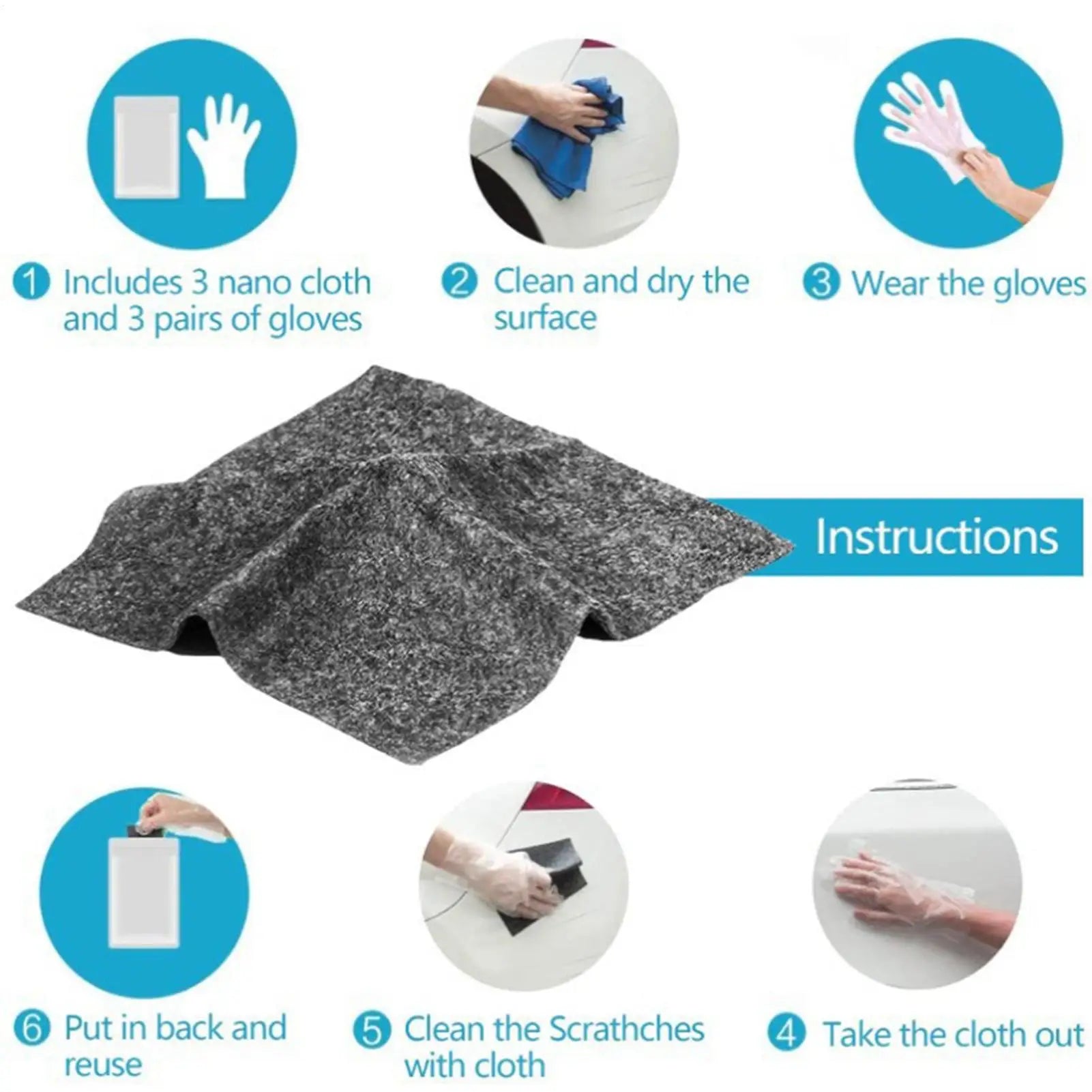 Car Scratches Remover Cloth 6Pcs Nano Car Scratch Remover Reusable Nanosparkle Cloth Restores Color Auto Scratch Remover Oasis Select