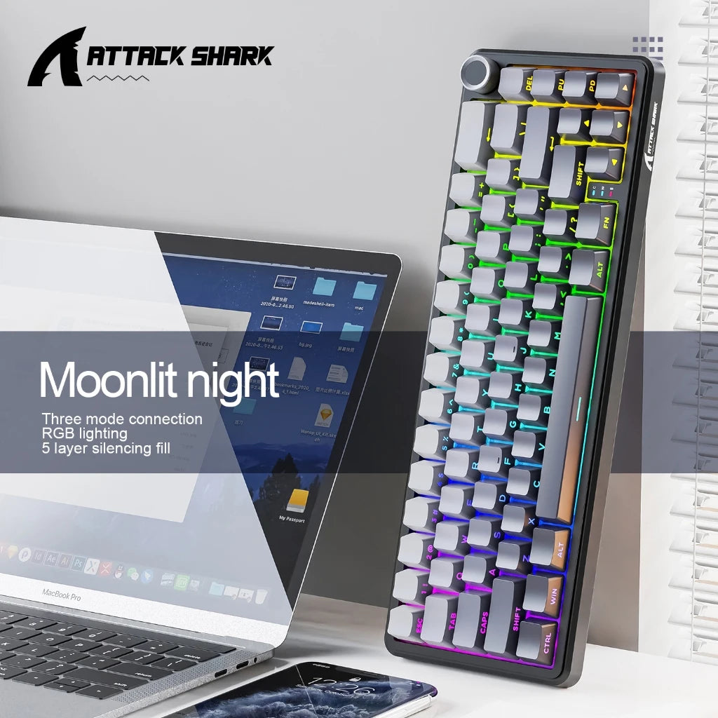 ATTACK SHARK X66 Mechanical Wireless Keyboard | 66-Key Gasket Tri-Mode, Hot-Swap RGB, 3000mAh & CNC Knob for PC/Mac Oasis Select X66-moonlit night