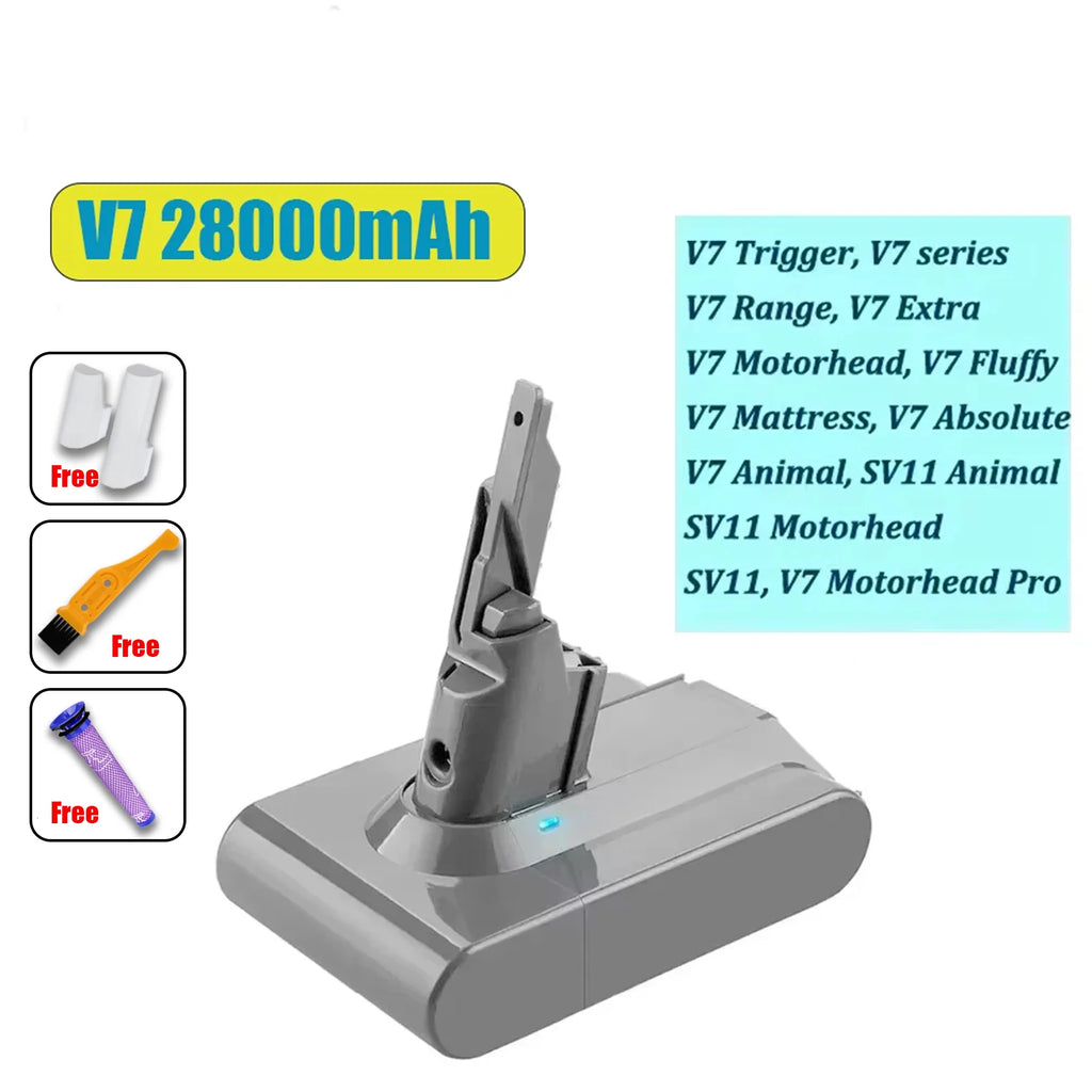 100% New For Dyson V7 battery 21.6V 28000mAh Li-lon Rechargeable Battery Animal Pro Vacuum Cleaner Replacement Battery Oasis Select V7 28000mAh