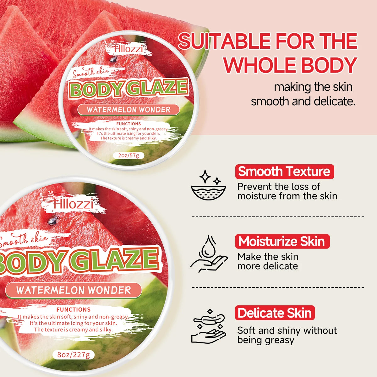 8oz 2oz Body Glaze Watermelon Moisturizes, Protects, and Repairs the Skin brighten and smooth the look of uneven complexion Oasis Select