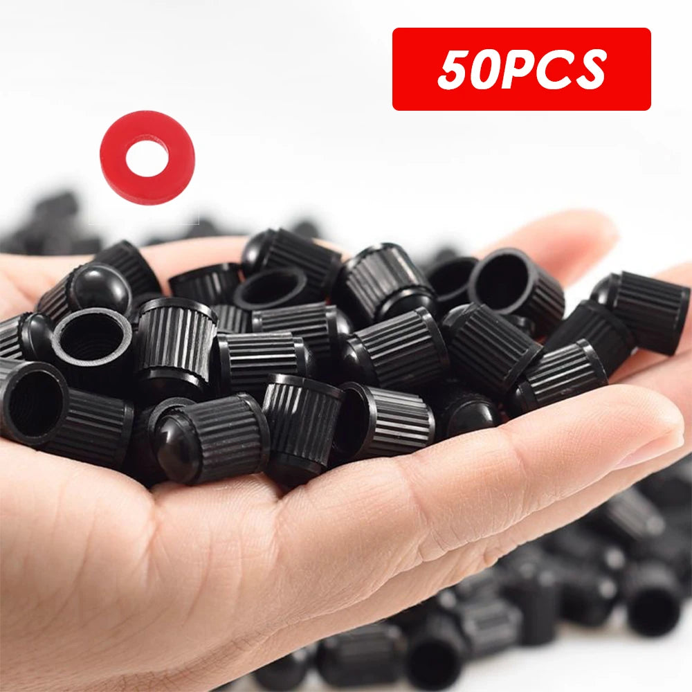 Tire Valve Dust Caps Stem Covers Plastic Car Wheel Tire Valve Tyre Stem Air Caps Auto Bike Bicycle Truck Motorcycle Accessories Oasis Select 50Pcs Black