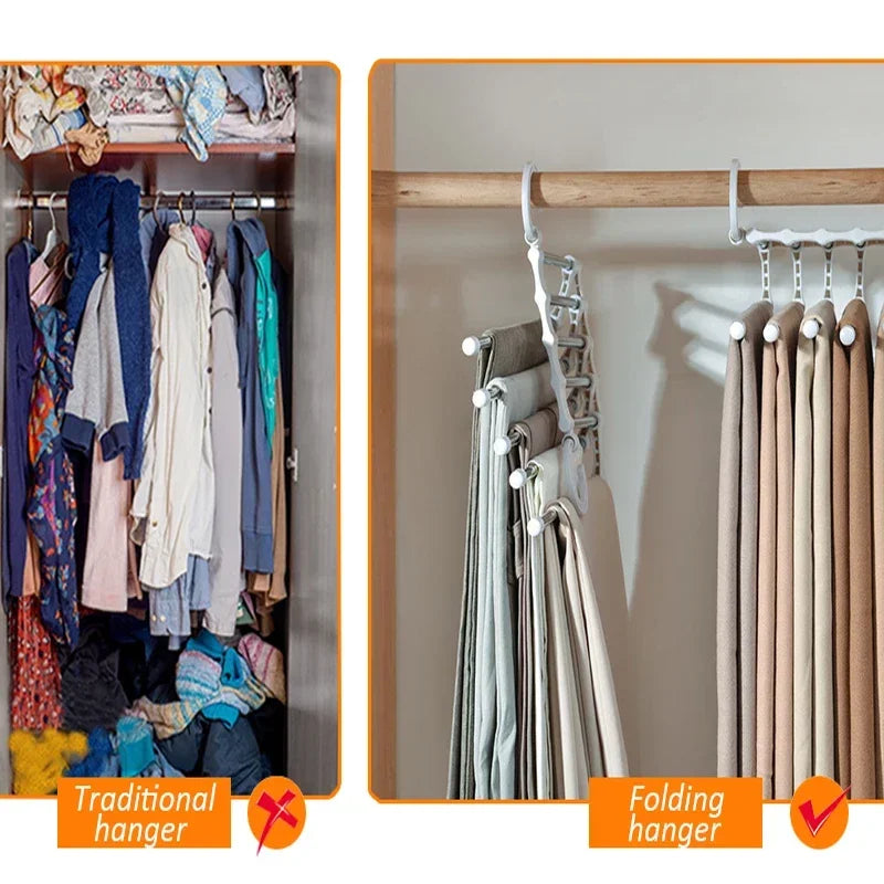 5 in1 Save Space Pants Hanger Collapsible Towel Tie Hook Multi-functional Clothes Trouser Rack Wardrobe Closet Organizer Storage Oasis Select