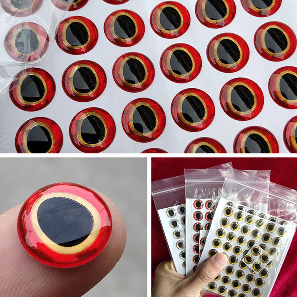 100PCS 6-12mm Fishing Lure Eyes 3D-Holographic Simulation Fly Bait Artificial Silver/Red/Gold Fish Eyes Sticker For DIY Fishing Oasis Select