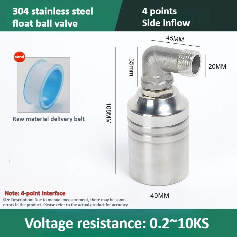 304 Stainless Steel Float Ball Valve Water Level Control 1/2 "3/4" Miniature Fully Automatic Water Level Control Valve Oasis Select 4 points Side inflow 304 Stainless steel