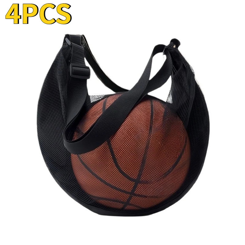 Anti-Tear Mesh Durable Single Ball Bag Fits Size 7 Basketball Soccer Volleyball Crossbody Carrier With Adjustable Strap & Zipper Oasis Select 4PCS