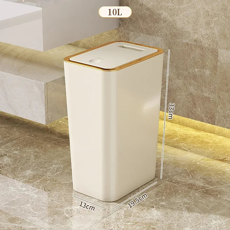 10L Odor Proof Trash Can with One-Touch Modern Design Durable Plastic Bathroom Kitchen Bin Space Saving Leakproof Oasis Select beige 10L
