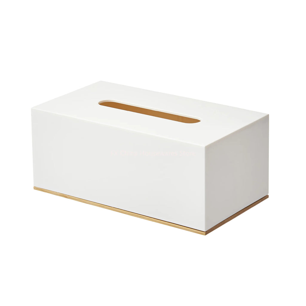Stylish Plastic Tissue Box with Bamboo Base Desktop Organizer for Living Room Home Office Coffee Table Bathroom Use Oasis Select White