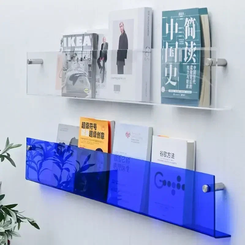 Acrylic Wall Mounted Bookshelf – Transparent Book & Magazine Rack