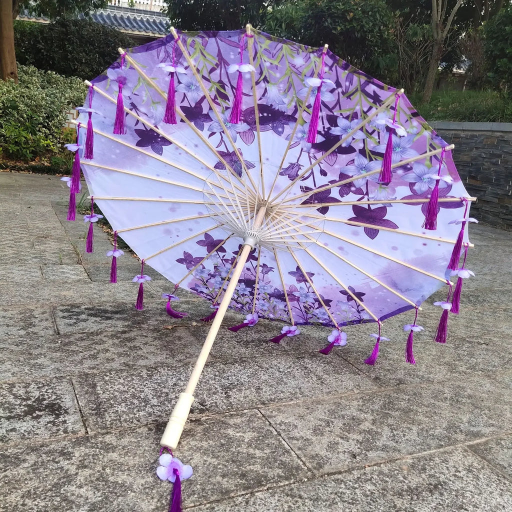 Antique Hanfu Fringe Umbrella Performance Photo Props Dance Silk Umbrella Craft Ancient Point Oiled Paper Umbrella Oasis Select Solid Wood 15 16K