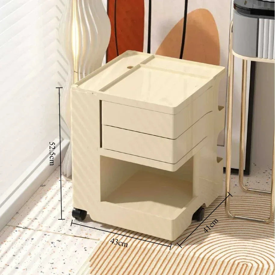 Storage Cabinet Living Room Bedroom Multifunctional Rotatable Cream Wind Bedside Table Trolley Snacks Cosmetics Rack Oasis Select Two layers
