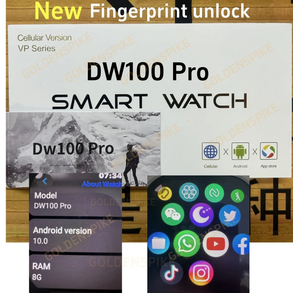 DW100 Pro Smartwatch Fingerprint Unlock control Smart Watch 256GB Storage ROM Free Download App WIFI GPS WIFI 2.29inch Amoled Oasis Select