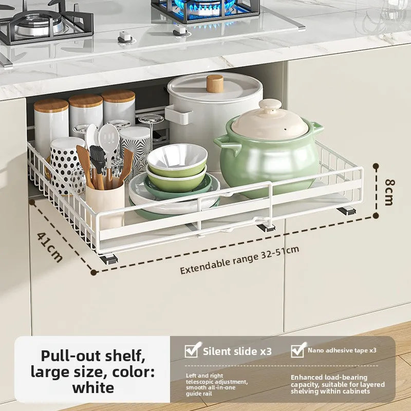 Kitchen retractable storage rack No punching, drawer type, pots, seasonings, dishes, basket, sink, pull rack Oasis Select