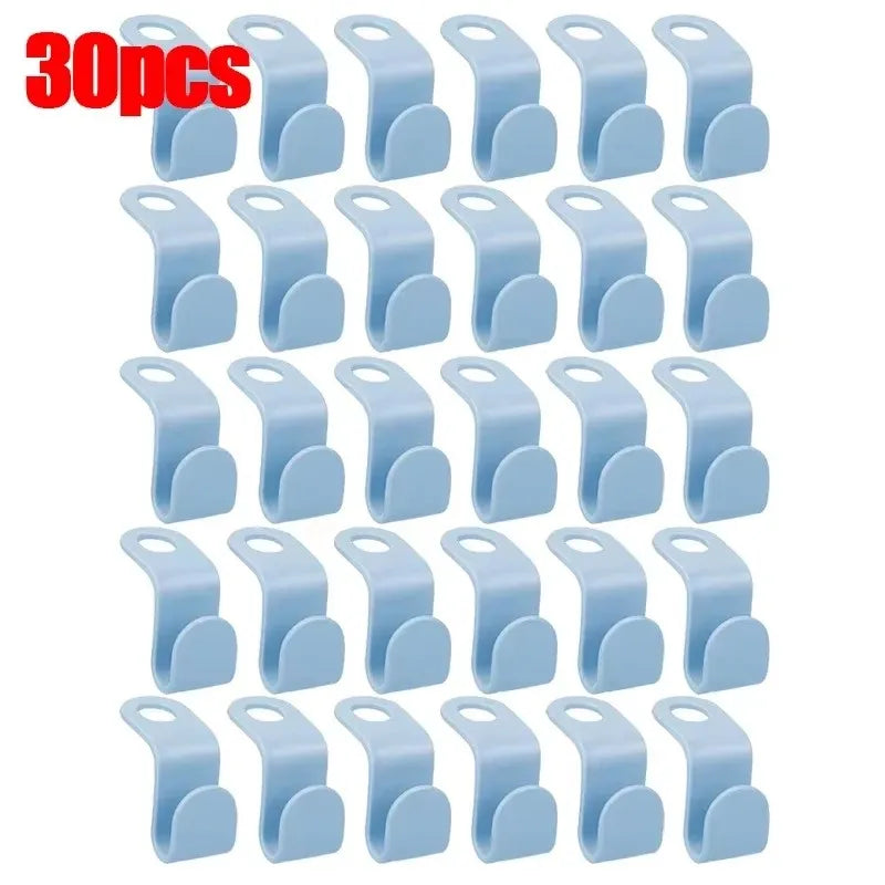 10-50pc Multi Functional Wardrobe Hanger Hook, Hat Hook, Plastic Wardrobe Stacking Hanger, Bedroom Storage Wardrobe Storage Rack Oasis Select 30pcs-blue