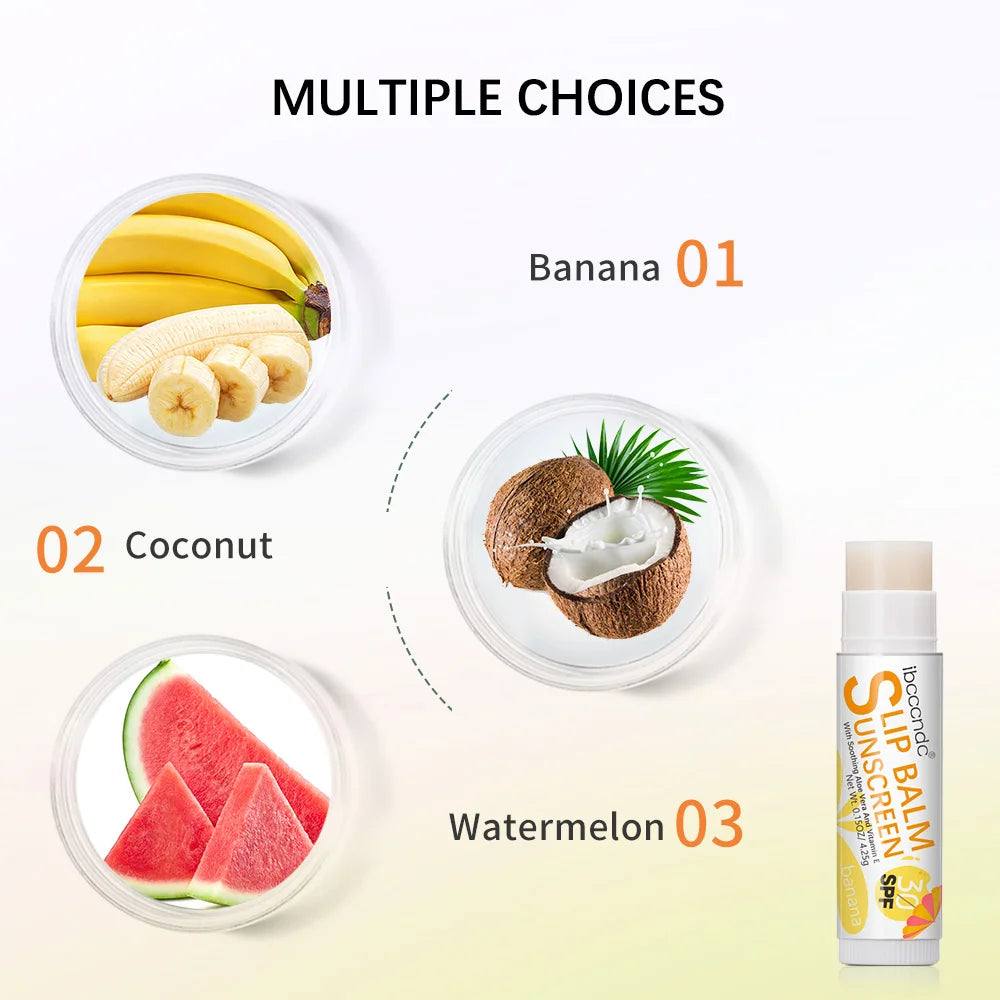 1 Piece Sunscreen Lip Balm SPF 30 UVA Protection Lips Moisturizer Watermelon Coconut Banana Flavor Colorless Lipstick Sun Care Oasis Select