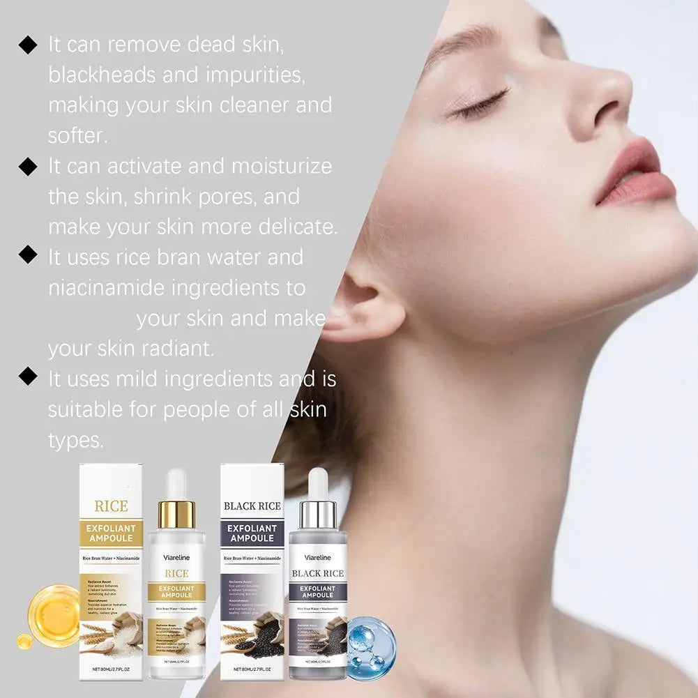 Black & White Rice Exfoliant Ampoule, White & Black Rice Exfoliating Essence Serum with Hyaluronic Acid, Deep Hydration Skincare Oasis Select