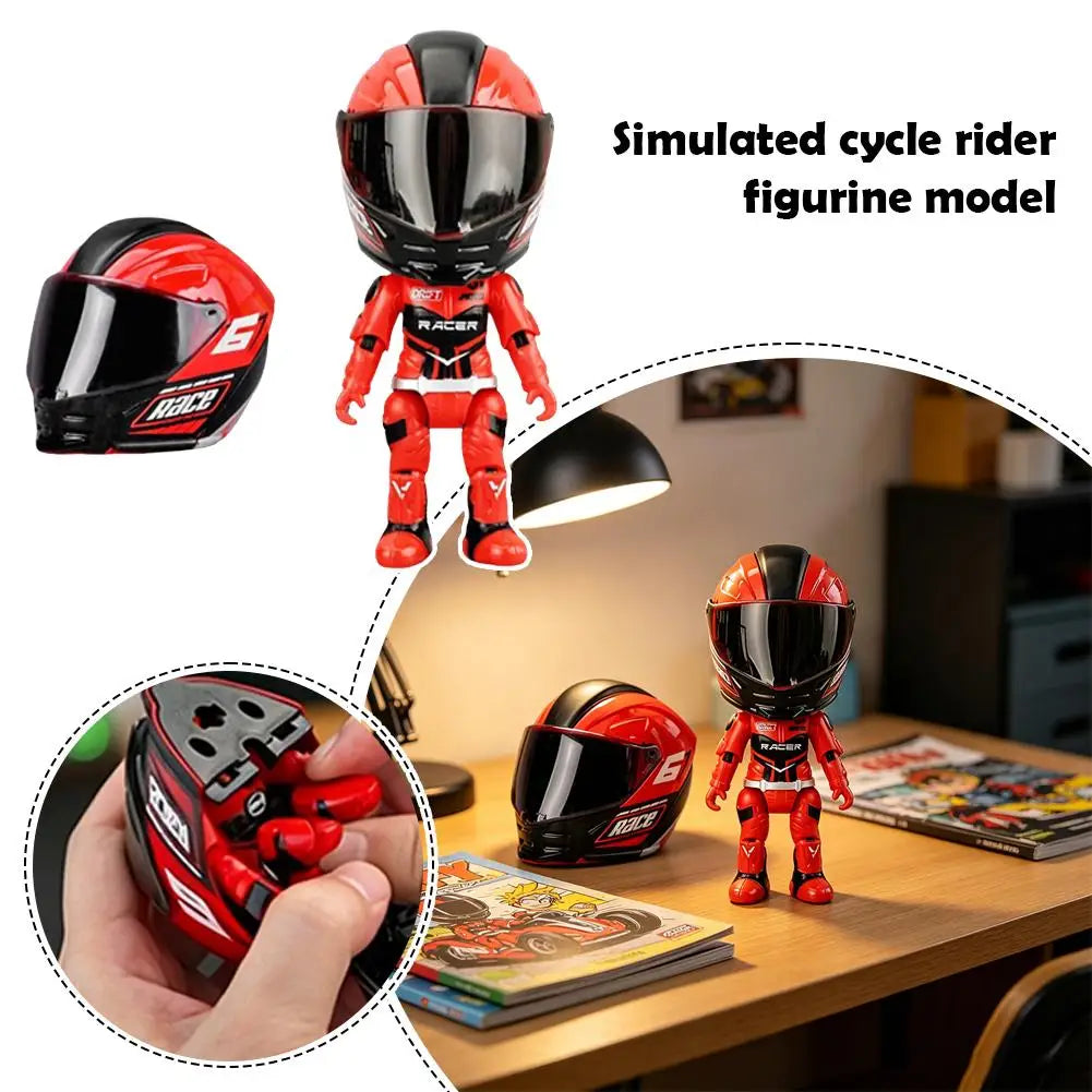 Motorcycle Rider Figurine Deformable Helmet Racing Driver Decoration Figurine Figurine Desktop Ornament Model Children's Gift Oasis Select